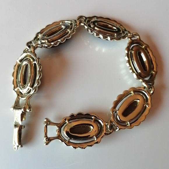 Vintage 1950s CORO Bracelet Thermoset Lucite Brown Gold Fluted Links - Picture 8 of 10